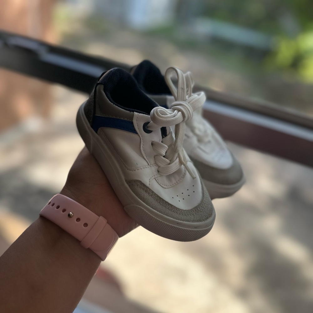 Kids White and Blue Sneakers